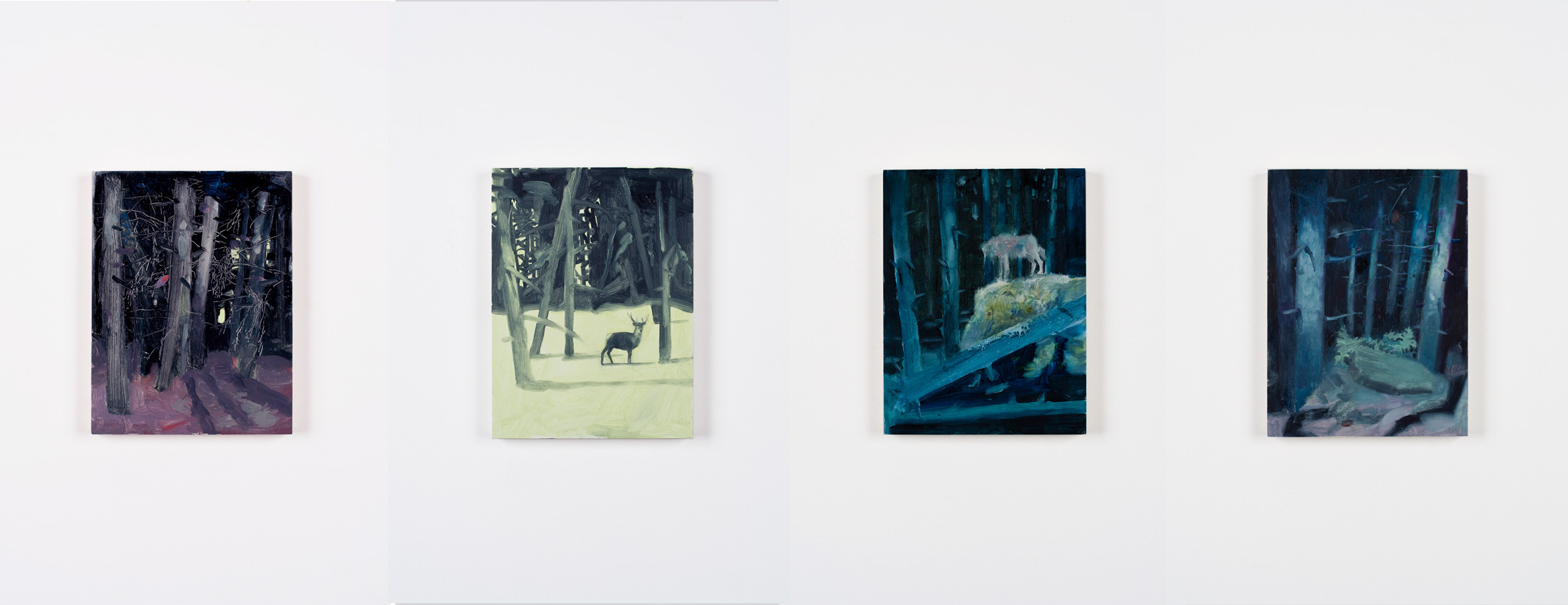 Four paintings from the series 'A Forest' to go into the forthcoming group show 'We Grow into the Forest'